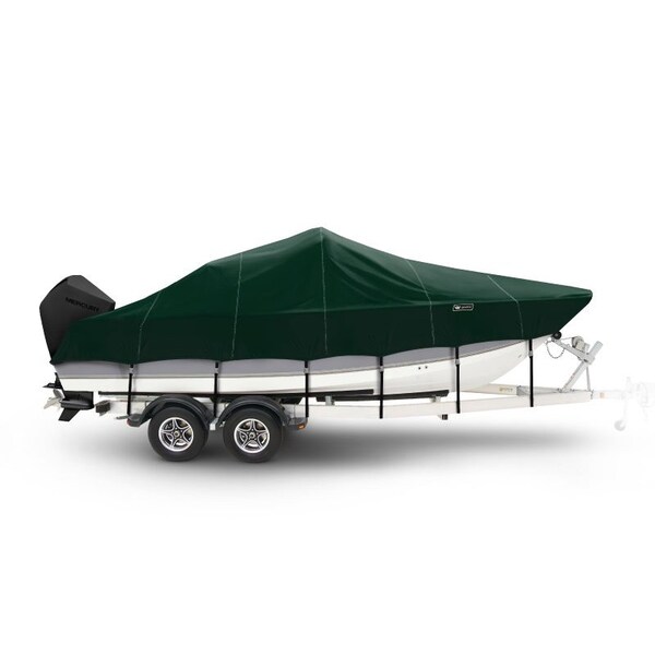 Eevelle Boat Cover BAY BOAT Rounded Bow, Low or No Bow Rails Inboard Fits 13ft 6in L up to 70in W Green SFCCB1370-HTR - main